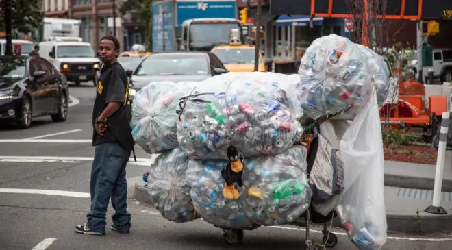 collecting cans and bottles in new york